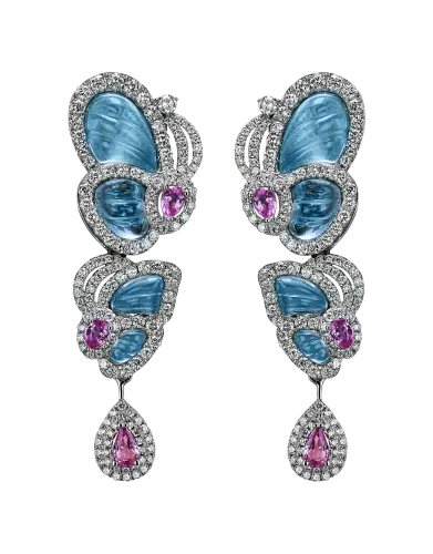 Small Drop Blue Topaz Papillon Earrings