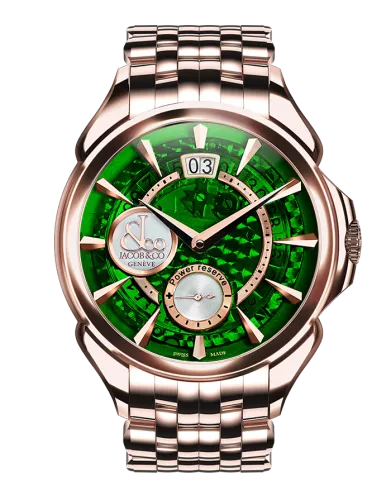 Palatial Classic Manual Big Date Green Mineral Crystal Dial - Rose Gold Case Bracelet