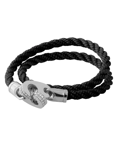 Perfect Fit Bracelet Double Strap White Gold with White Diamonds on Braided Black Rope