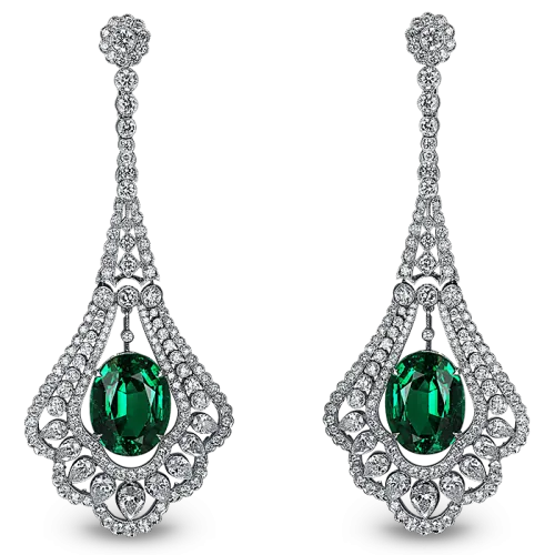 Emerald Drop Earrings White Diamonds