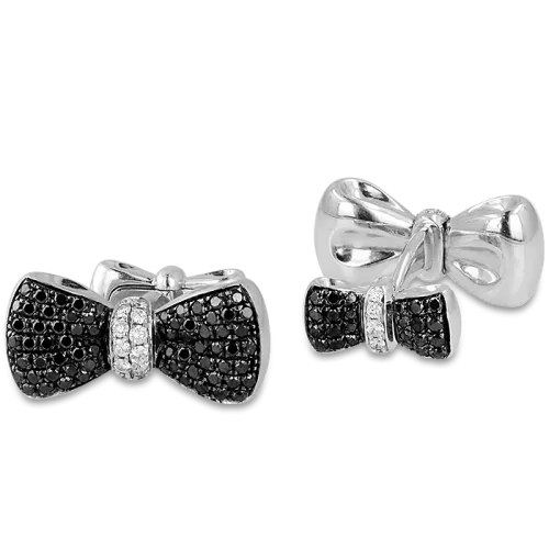 Large Bow Tie Cufflinks Black & White Diamonds