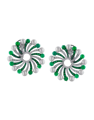Infinia Pearl Cabochon Emeralds Earrings