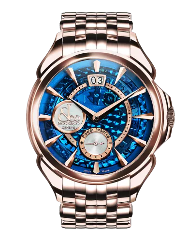Palatial Classic Manual Big Date Blue Mineral Crystal Dial - Rose Gold Bracelet