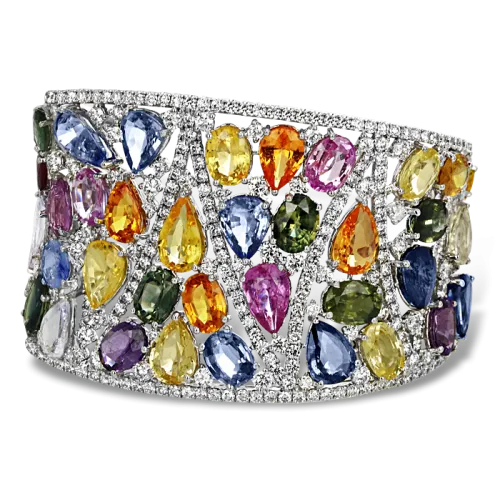 Multi-Color Sapphire Diamond Cuff Bracelet