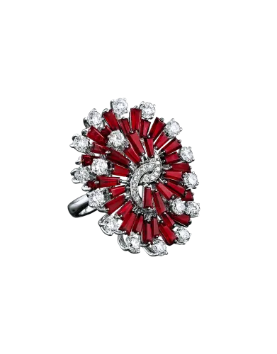 Baguette Rubies and Round Cut Diamonds Ring