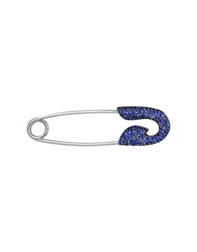 White Gold Safety Pin with Blue Sapphires