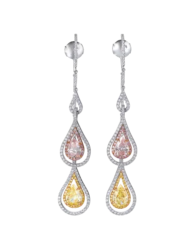 Two Strand Pink and Yellow Diamond Earrings