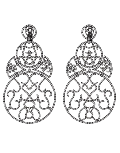 Lace Large Size Black Plated Diamond Lace Earrings
