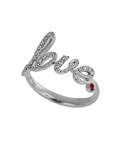 White Gold Pave Love Ring Ruby