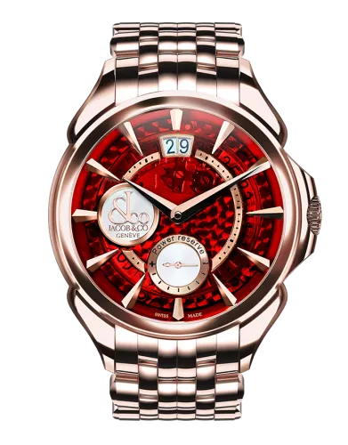 Palatial Classic Manual Big Date Red Mineral Crystal Dial | Rose Gold Case & Bracelet