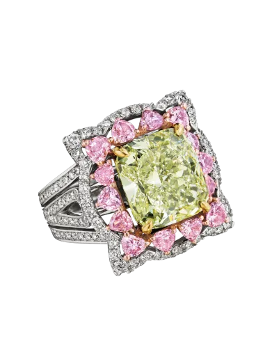 Natural Fancy Intense Yellow Green Diamond Ring