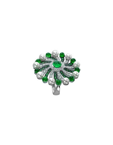 Infinia Pearl Cabochon Emeralds Ring