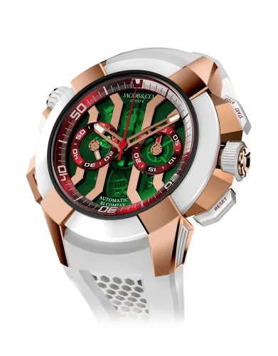 EPIC X CHRONO ROSE GOLD AND WHITE CERAMIC (GREEN DIAL, RED INNER RINGS)