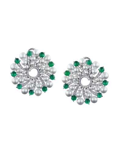 Infinia Pearl Cabochon Emeralds Earrings