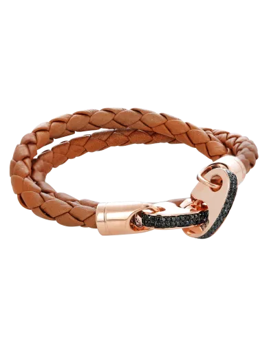 Perfect Fit Bracelet Double Strap Rose Gold White Diamonds on Baked Brown Leather