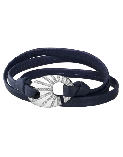 Perfect Fit Bracelet with White Diamonds on Navy Blue Leather Strap