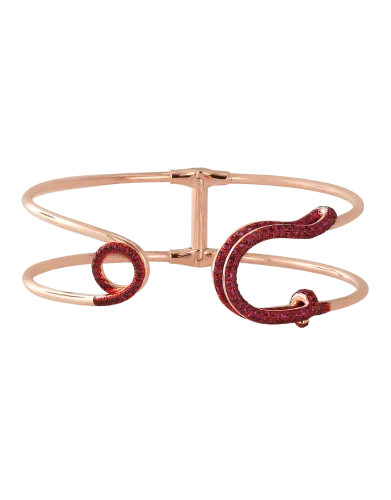 Rose Gold Ruby Double Head and Loop Pave Safety Pin Cuff