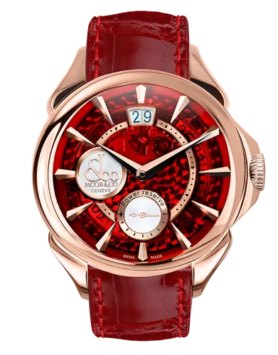 Palatial Classic Manual Big Date Red Mineral Crystal Dial - Rose Gold Case