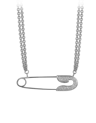 Large White Gold Diamond Single Safety Pin Necklace