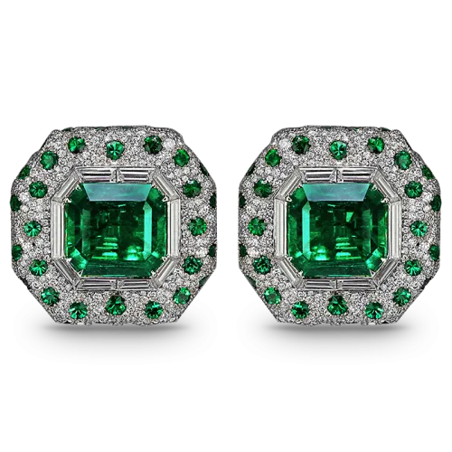 Emerald Diamond Cluster Earrings