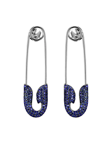White Gold Sapphire Safety Pin Earrings