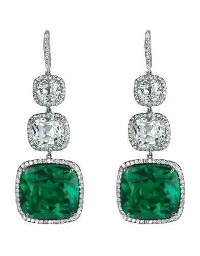Cushion Cut Emerald Drop Earrings