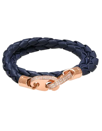 Perfect Fit Bracelet Double Strap Rose Gold with White Diamonds on Navy Leather