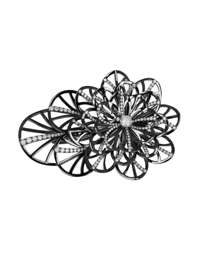 Half Pave  Black Plated Flower Cocktail Ring