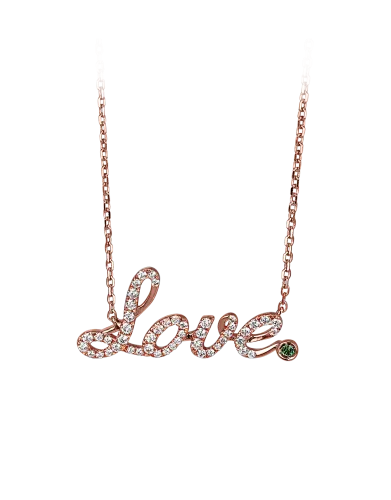 Rose Gold Pave Love Necklace Green Topaz