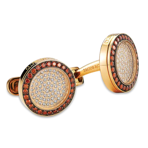 Rose Gold Circular Rotor Cufflinks Cognac Diamonds