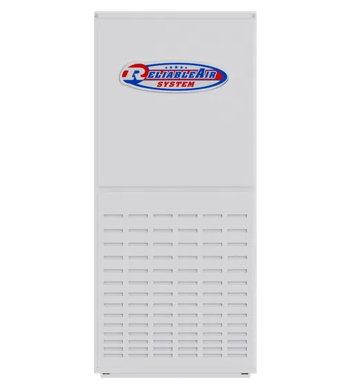 Reliable Air System unit with white exterior and ventilation grilles on front panel isolated on white background.