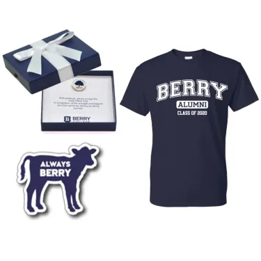 Oak Tree Recognition Pin and Always Berry Baby Cow Magnet and Class of 2020 Shirt