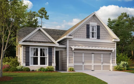 a small house with a beige exterior and a front yard