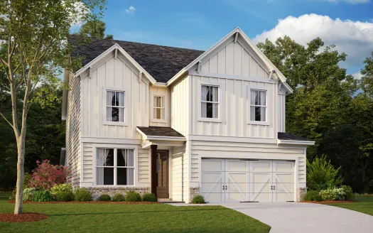 a house with a farmhouse style exterior and front yard