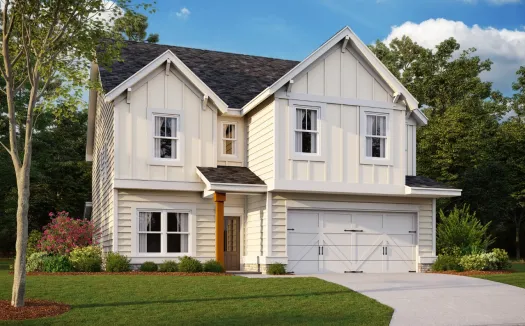 a house with a farmhouse style exterior and front yard