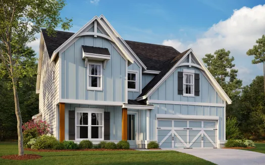 a farmhouse style house with a light blue exterior