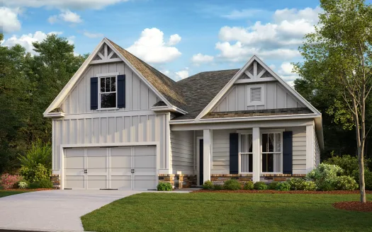 a white house with a garage with American Gothic House in the background