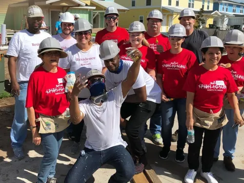 a group of people wearing helmets
