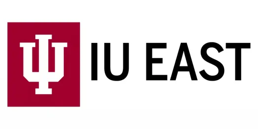 Indiana University East logo with IU monogram in red square alongside black text IU EAST on white background