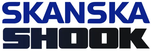 Logo featuring the text SKANSKA in blue and SHOOK in bold black letters on a white background