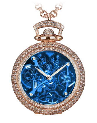 Brilliant Watch Pendant Northern Lights Pave Blue Mineral Crystal Dial