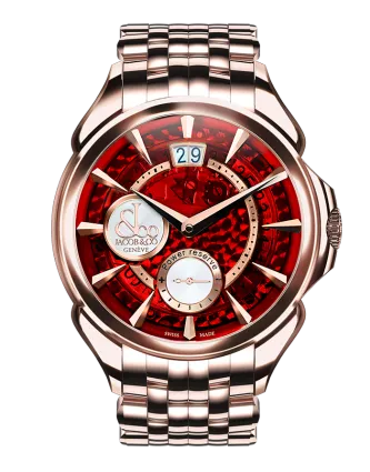 Palatial Classic Manual Big Date Red Mineral Crystal Dial | Rose Gold Case & Bracelet