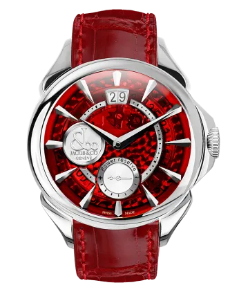 Palatial Classic Manual Big Date Red Mineral Crystal Dial - Steel