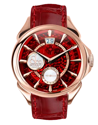 Palatial Classic Manual Big Date Red Mineral Crystal Dial - Rose Gold Case