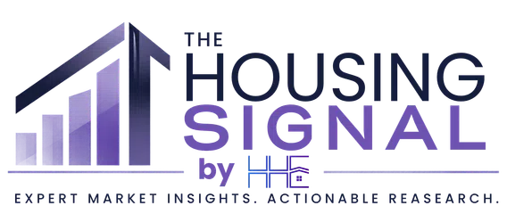 Logo for The Housing Signal with a bar chart and upward arrow, emphasizing market insights and research.