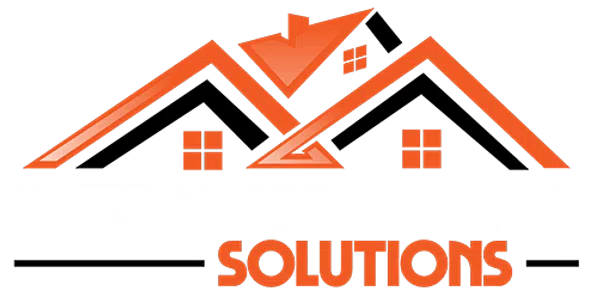 Emergency Roofing Solutions logo with stylized orange and black rooftops and white and orange text