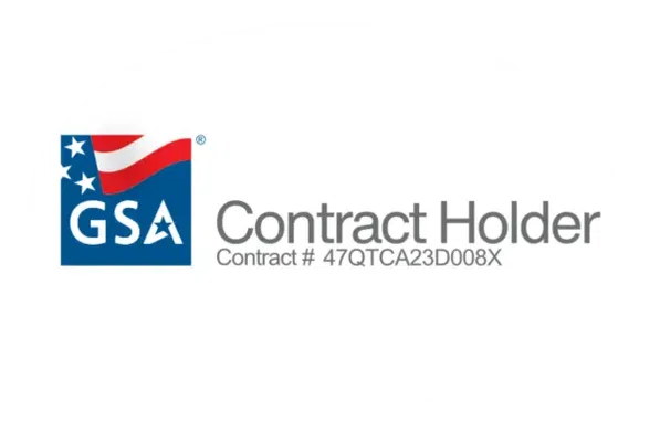 GSA Contract Holder logo with American flag and contract number 47QTCA23D008X on white background