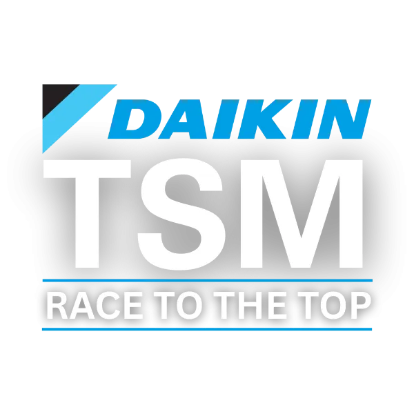 Daikin TSM Race to the Top logo with blue and white text on black background.