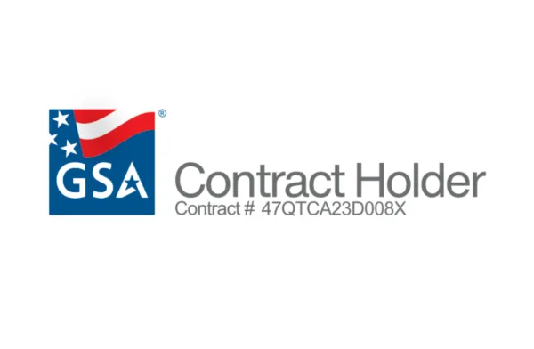 GSA Contract Holder logo with American flag and contract number 47QTCA23D008X on white background