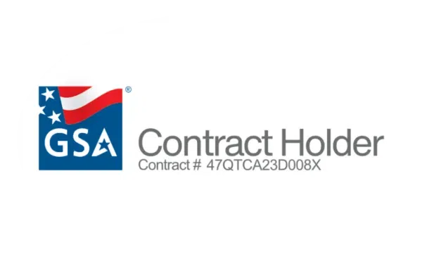 GSA Contract Holder logo with American flag and contract number 47QTCA23D008X on white background